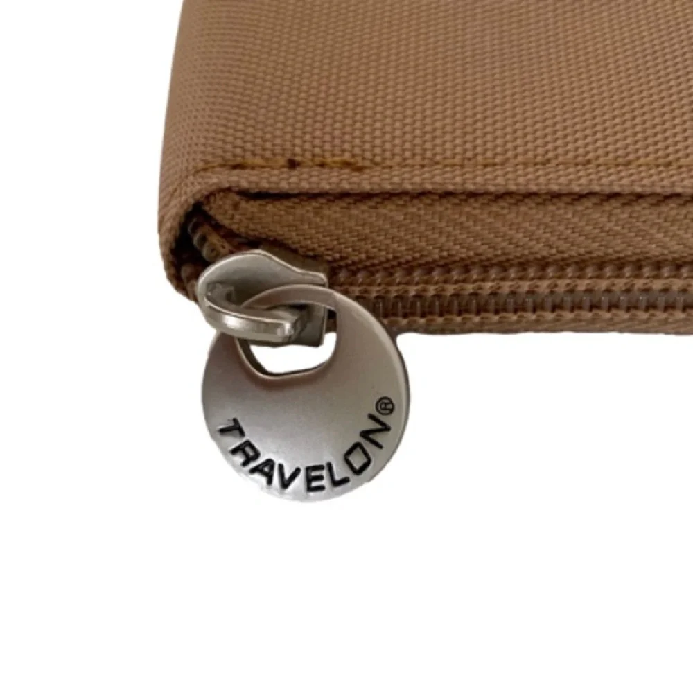 TRAVELON Wallet RFID Blocking Zip Around Multi Pocket Tan/Orange NWOT